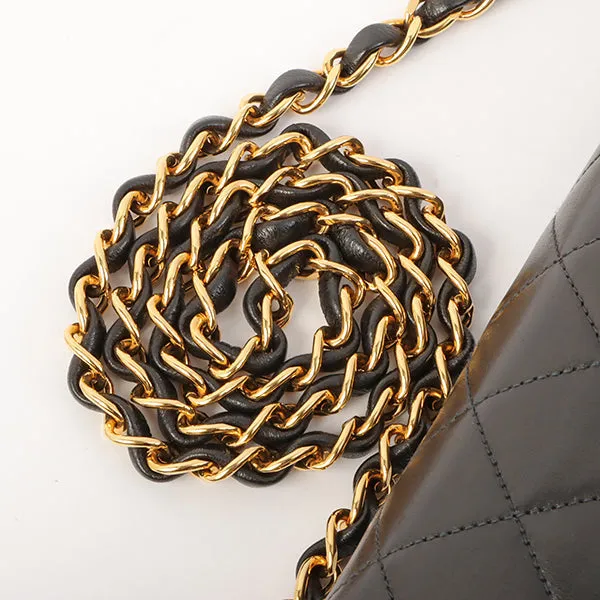 Chanel Around 1998 Made Full Flap Cc Mark Plate Chain Bag Black