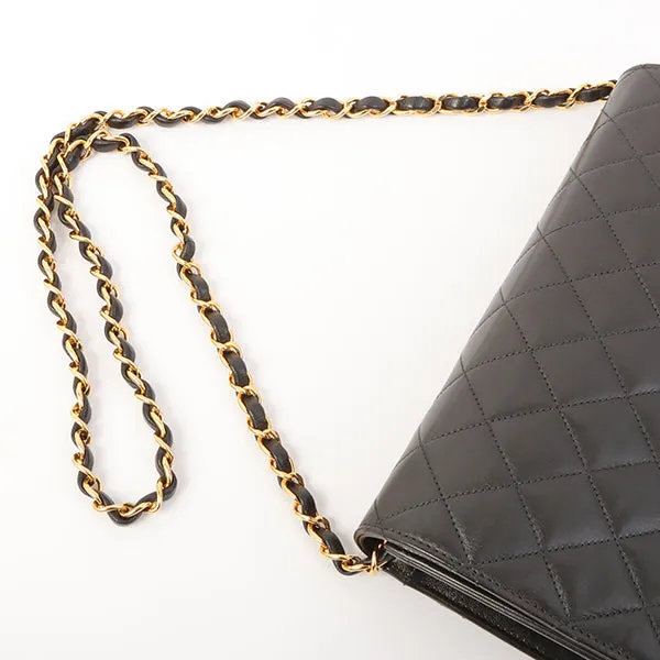 Chanel Around 1998 Made Full Flap Cc Mark Plate Chain Bag Black
