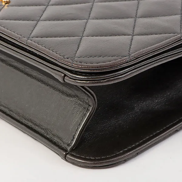 Chanel Around 1998 Made Full Flap Cc Mark Plate Chain Bag Black