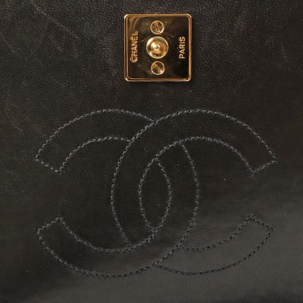 Chanel Around 1998 Made Full Flap Cc Mark Plate Chain Bag Black