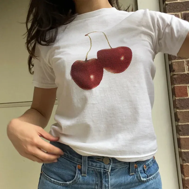 Cherry Print Stylish Graphic Tee