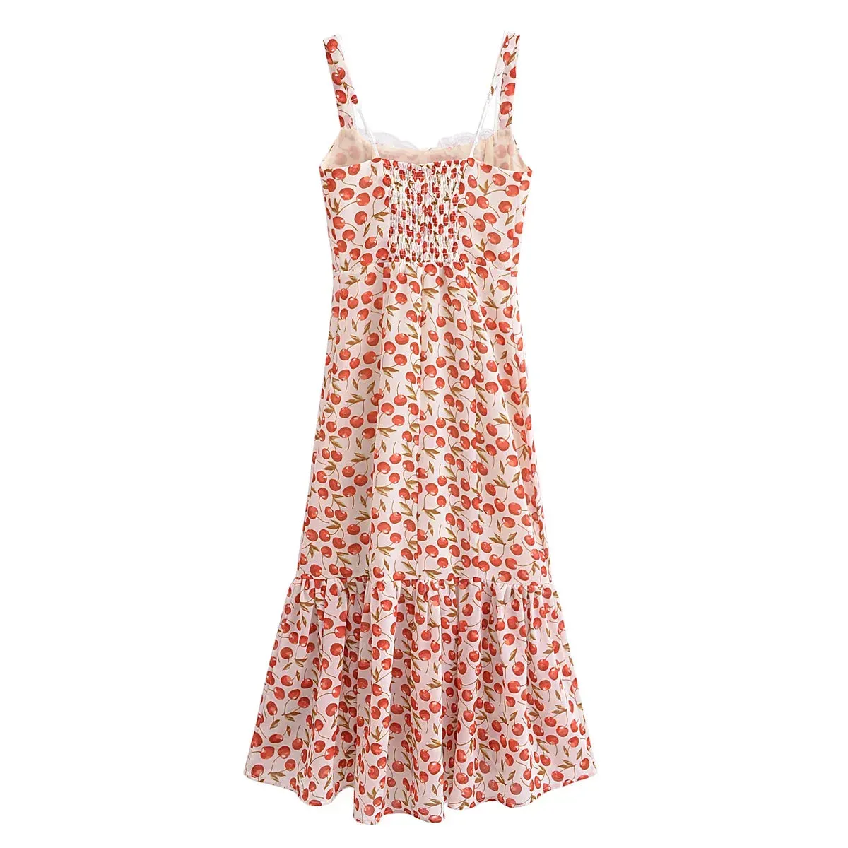 Cherry Print Stylish Strap Midi Dress