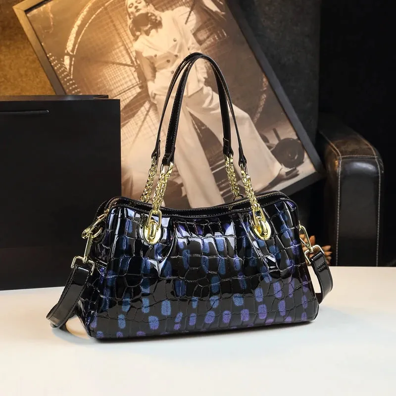 Chic Croc-Effect Leather Tote in Style Blue