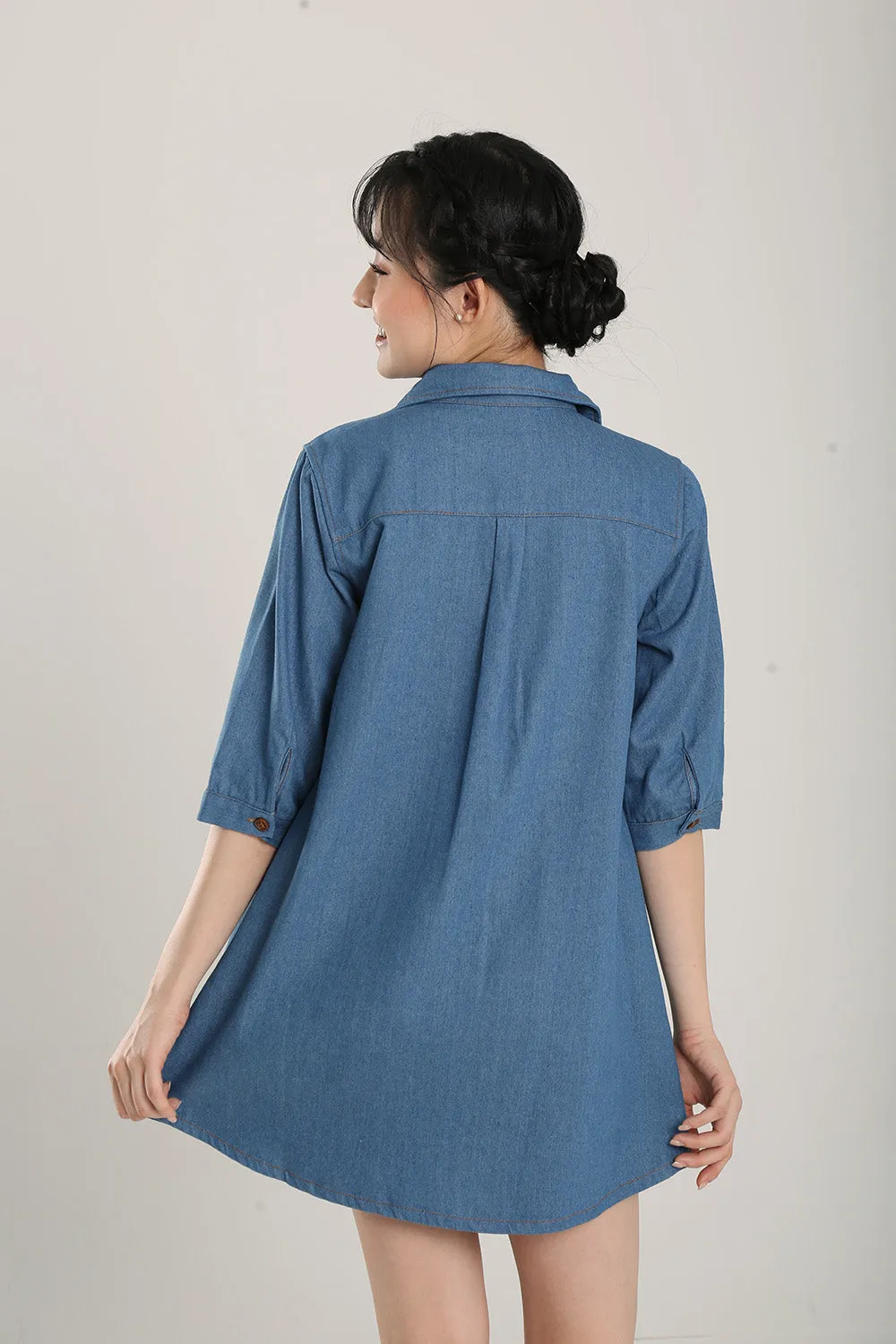 Ciely Collar Denim Shirt Dress in Mid Wash