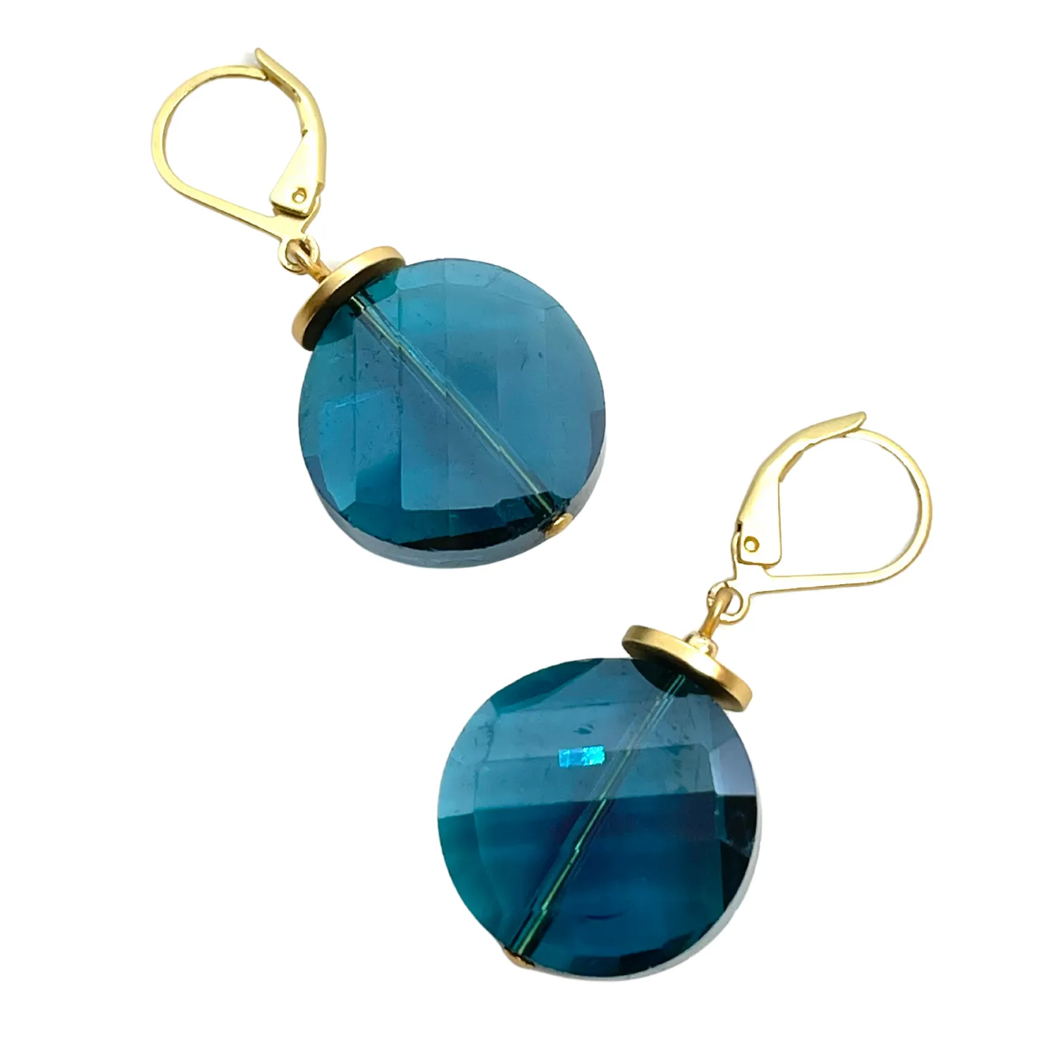 Coin Crystal Earrings - Teal
