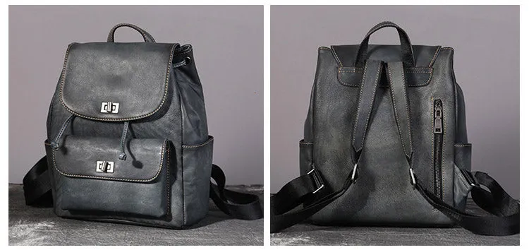 Cool Womens Vintage Brush Off Leather Backpack Purse Rucksack Bag For Women