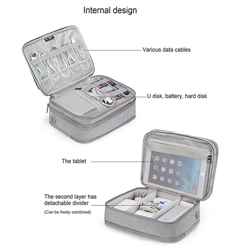 Double Layer Electronics Organizer Travel Cable Cord Shoulder Bag Electronics Accessorie Storage Bag