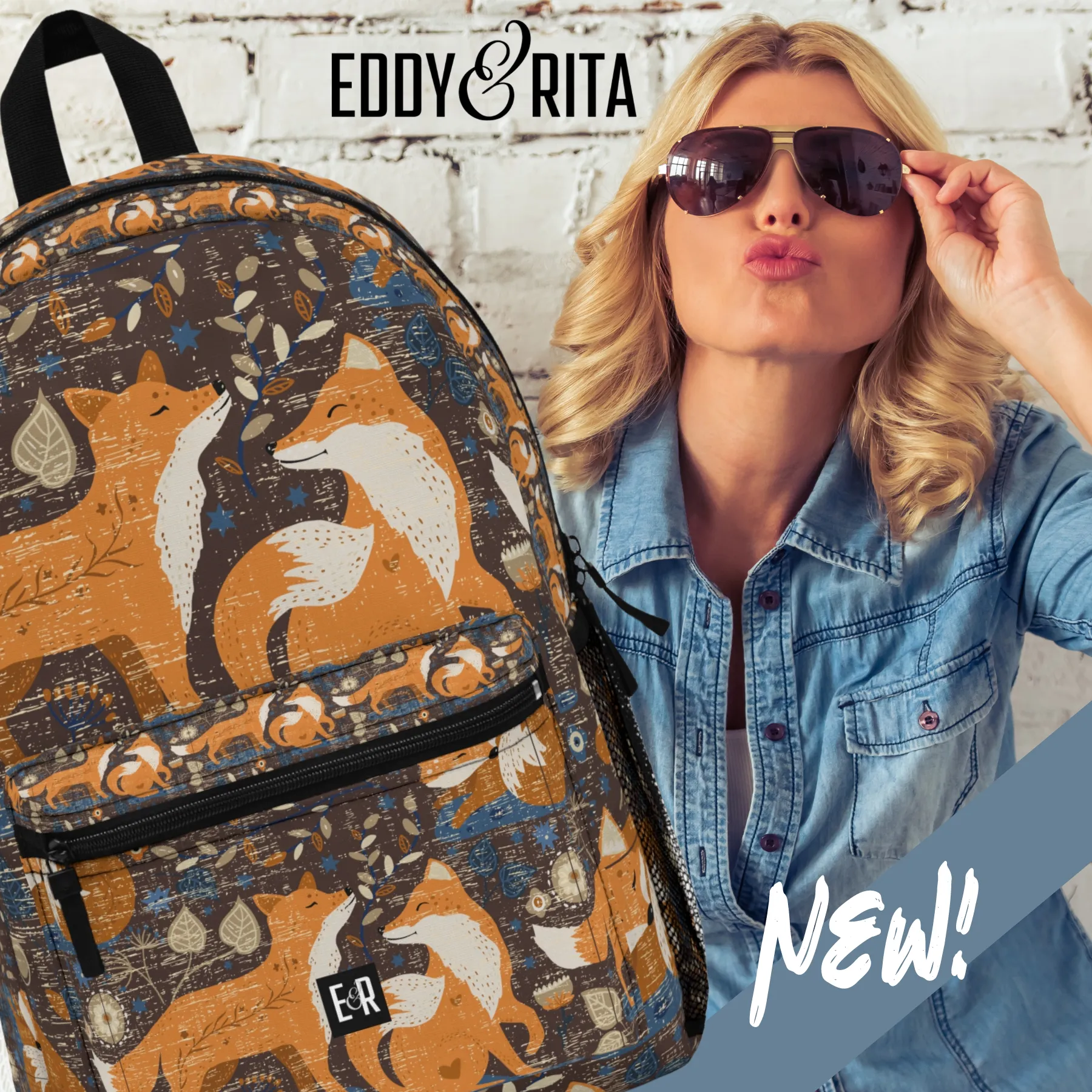 Eddy and Rita Women's Foxes and Black Floral Backpack - Premium Designer Bag