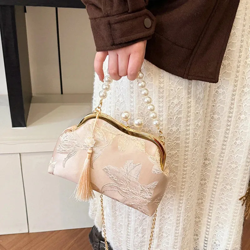 Embroidery Beaded Chain Crossbody Bag