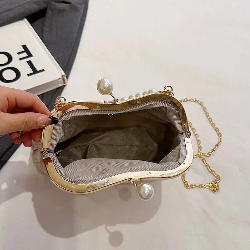 Embroidery Beaded Chain Crossbody Bag