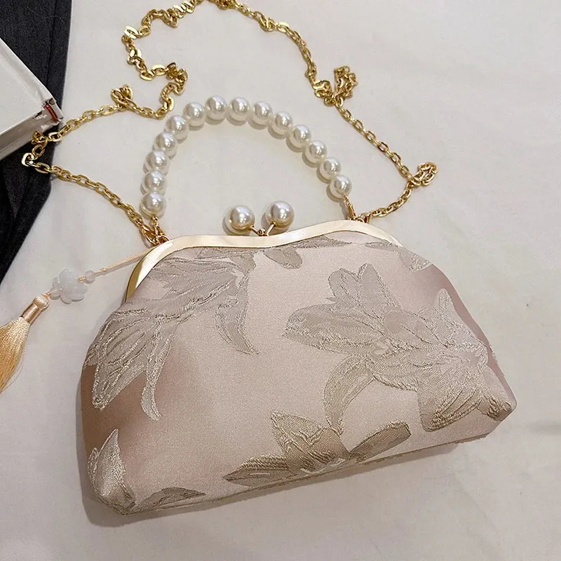 Embroidery Beaded Chain Crossbody Bag