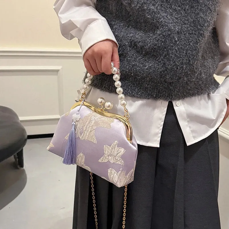 Embroidery Beaded Chain Crossbody Bag