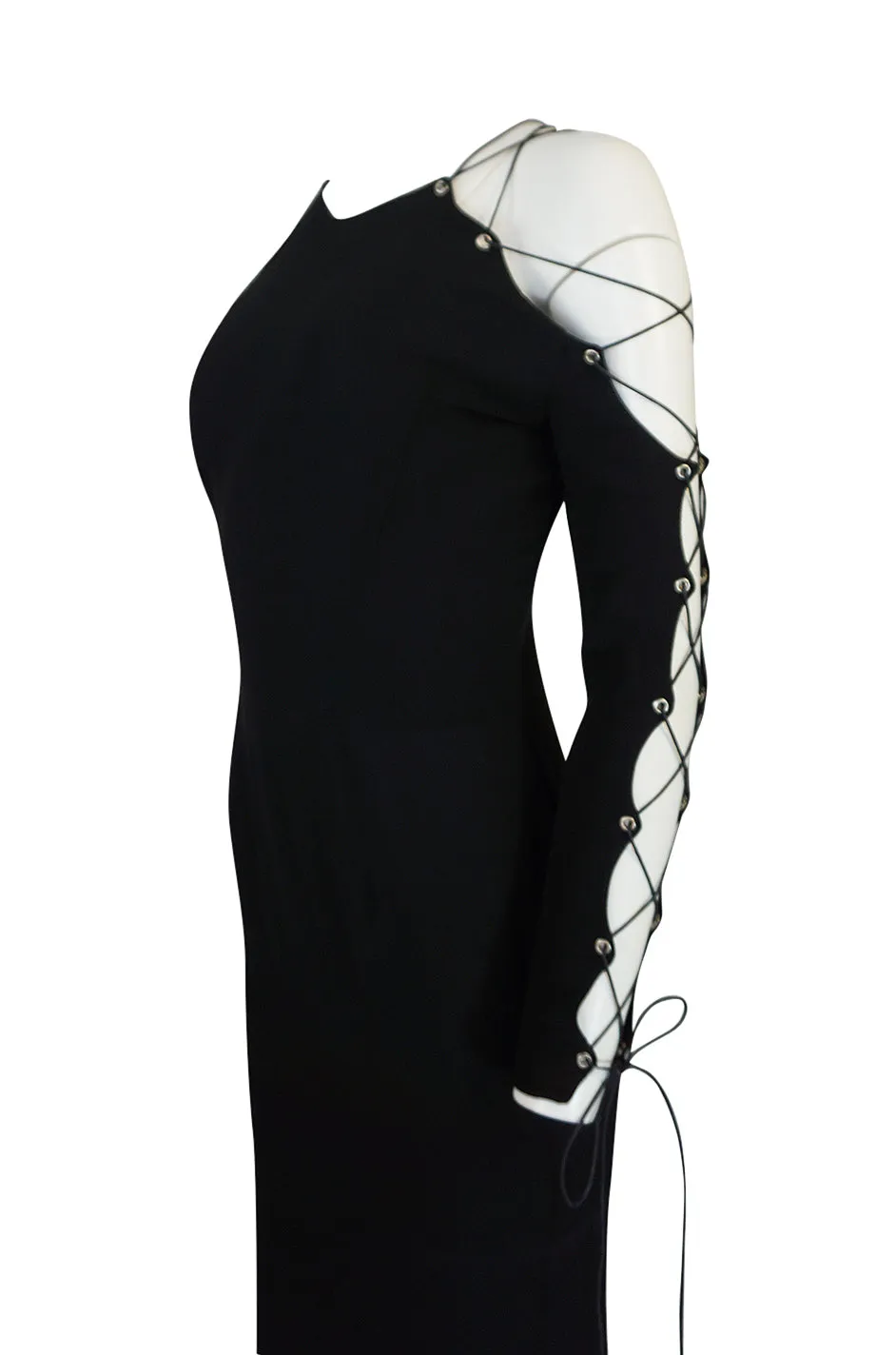 Fall 1991 Gianni Versace Couture Laced Up Sleeve Corset Dress