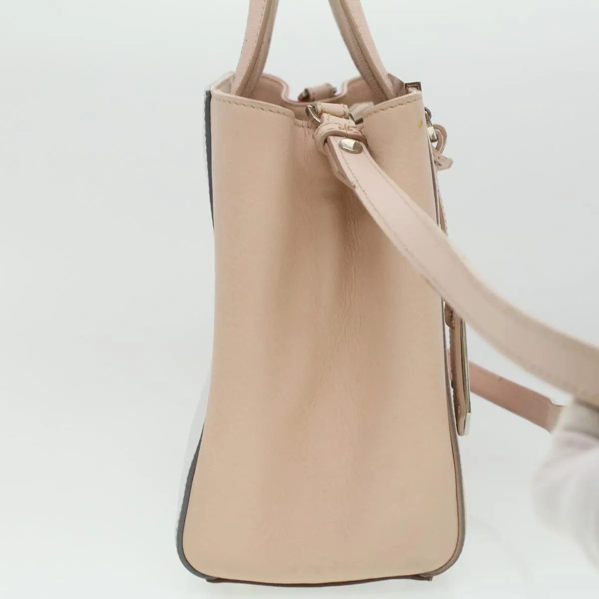 FENDI Hand Bag Leather Pink Silver beige Auth cl260