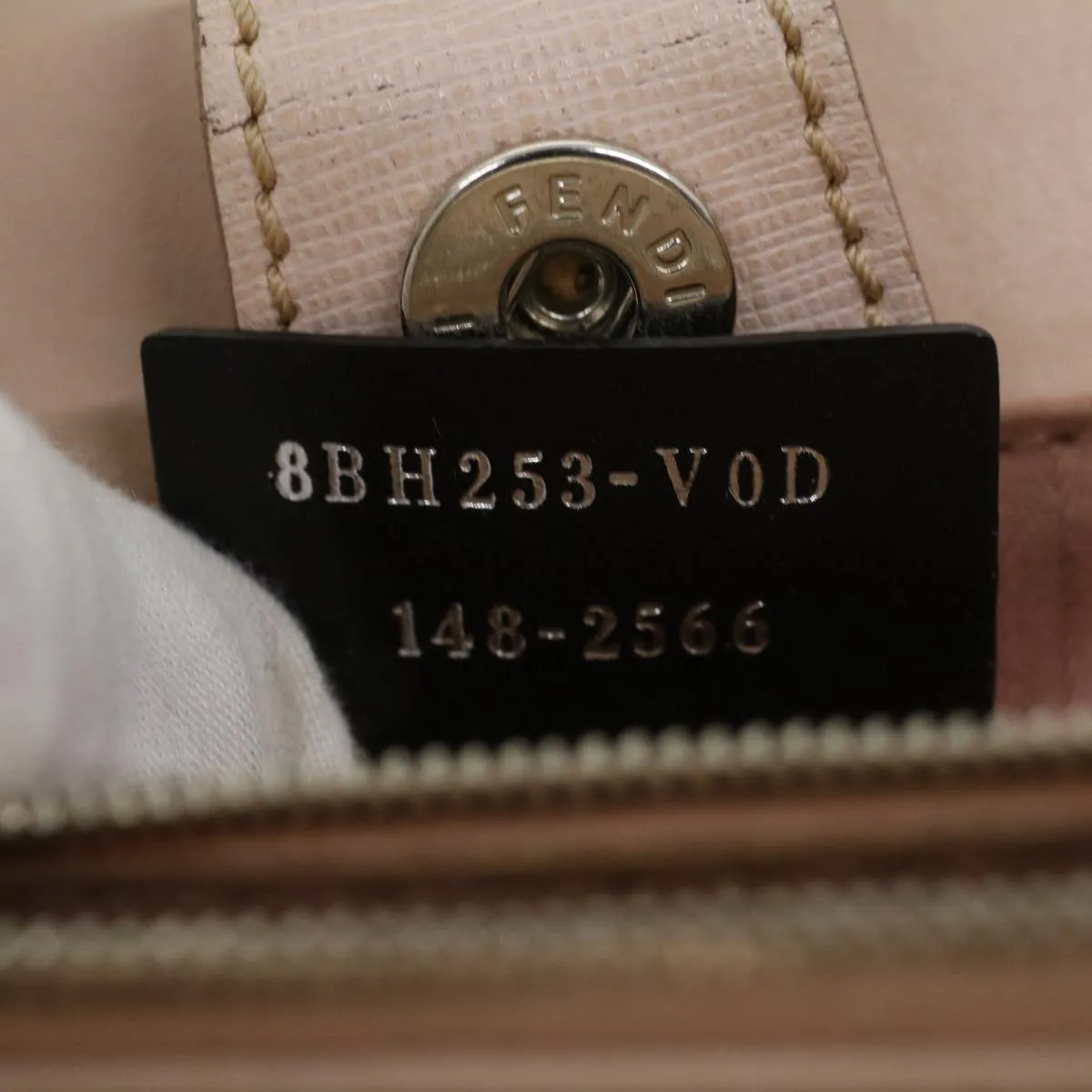 FENDI Hand Bag Leather Pink Silver beige Auth cl260