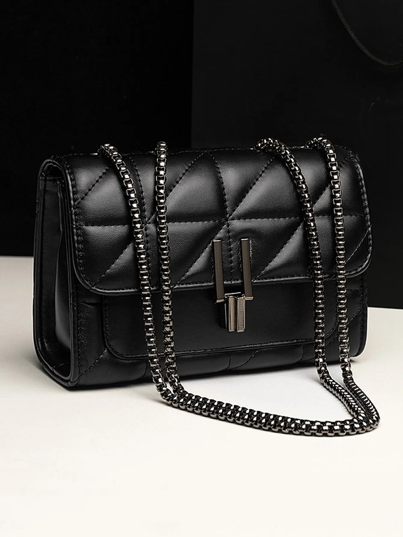 Flap PU Classic Quilted Detail Square Bag