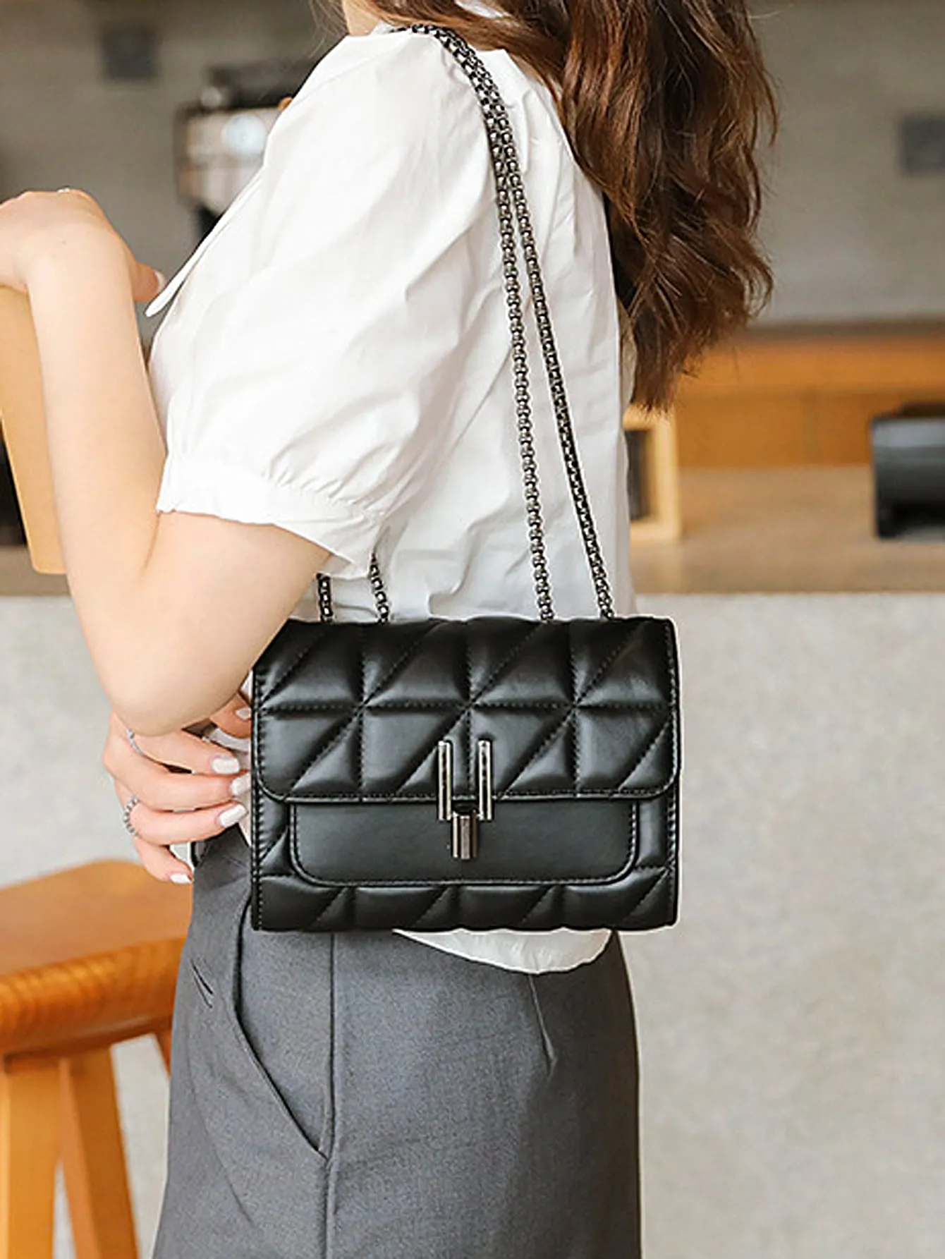 Flap PU Classic Quilted Detail Square Bag