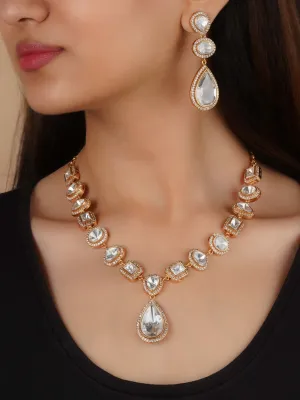 Gold Plated Faux Polki Necklace Set - PK-S198