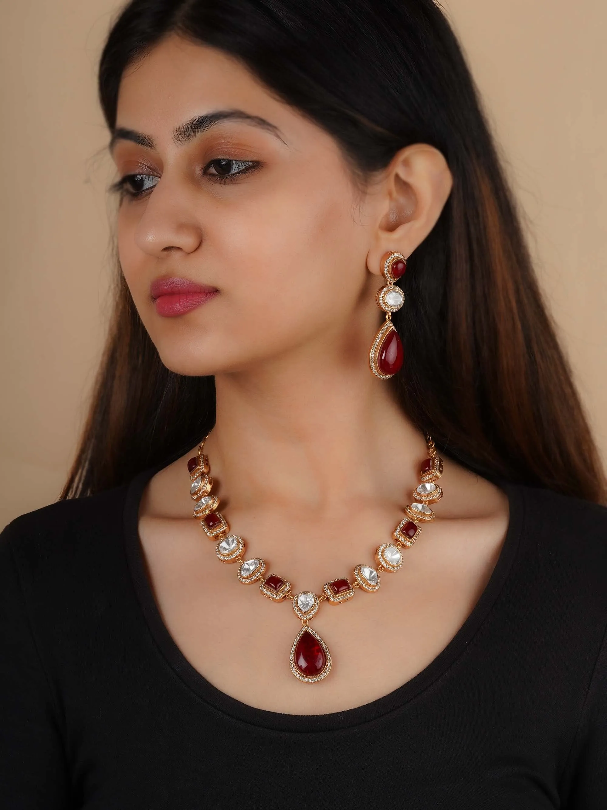 Gold Plated Faux Polki Necklace Set - PK-S198