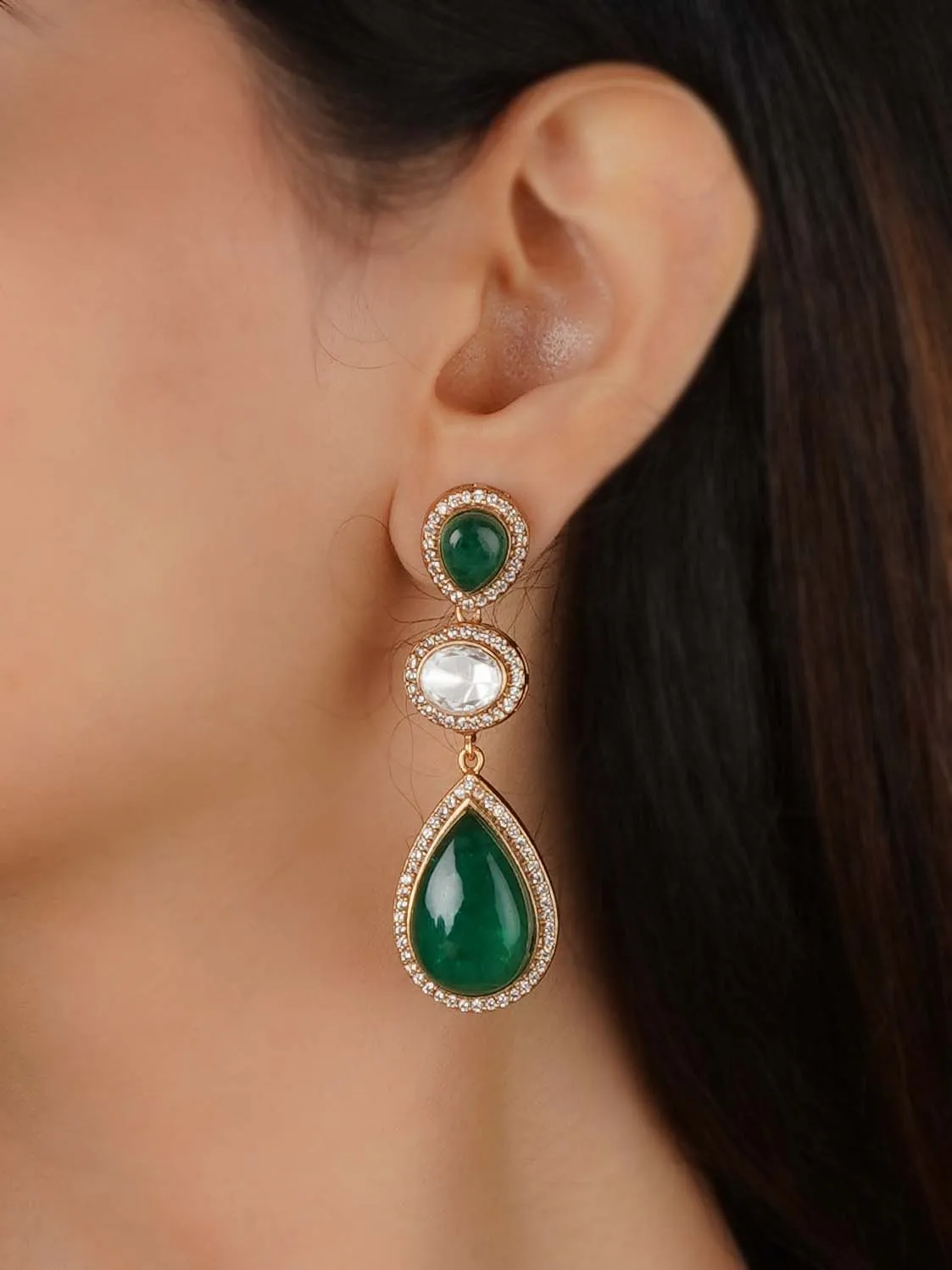 Gold Plated Faux Polki Necklace Set - PK-S198
