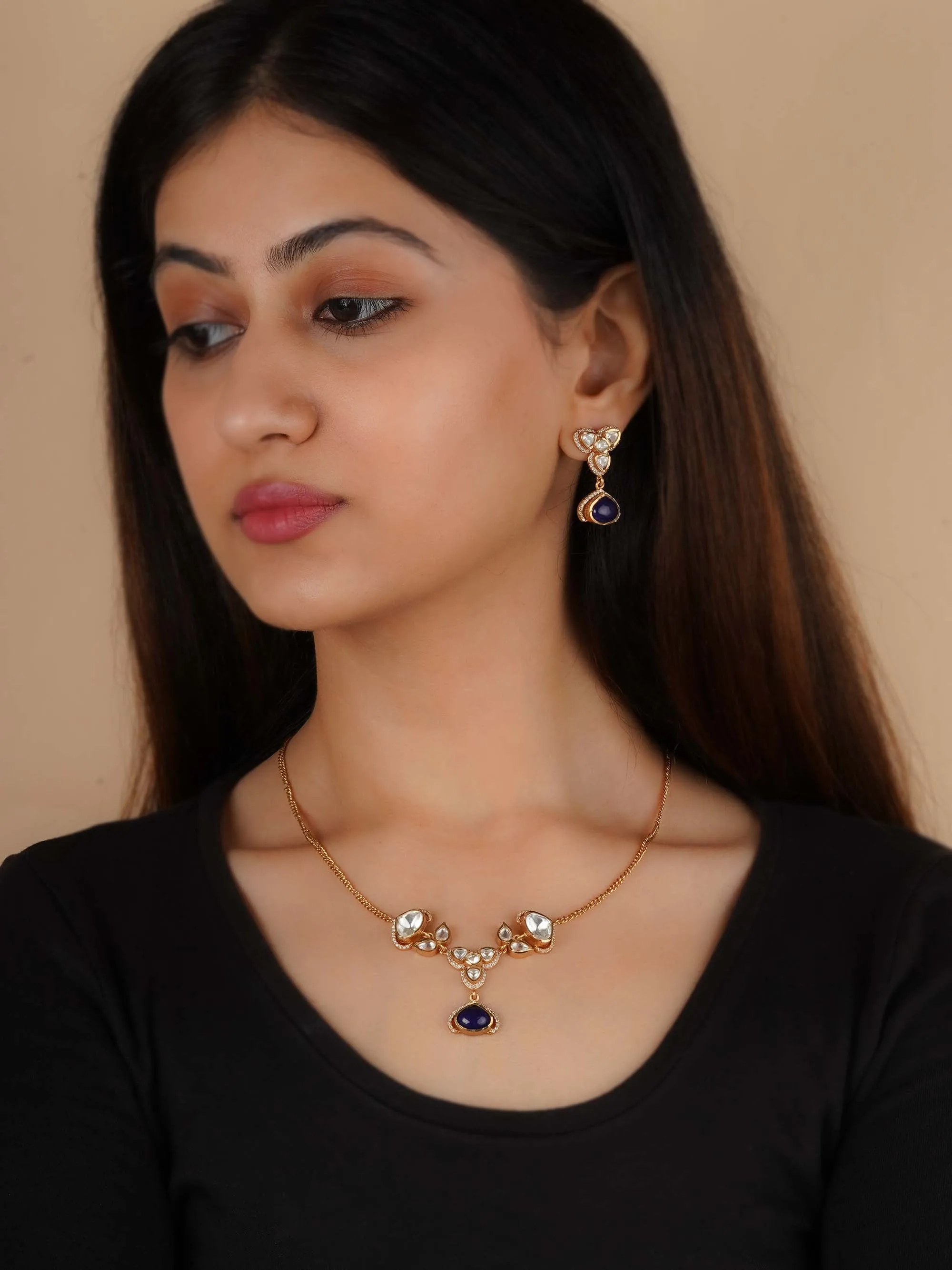 Gold Plated Faux Polki Necklace Set - PK-S267