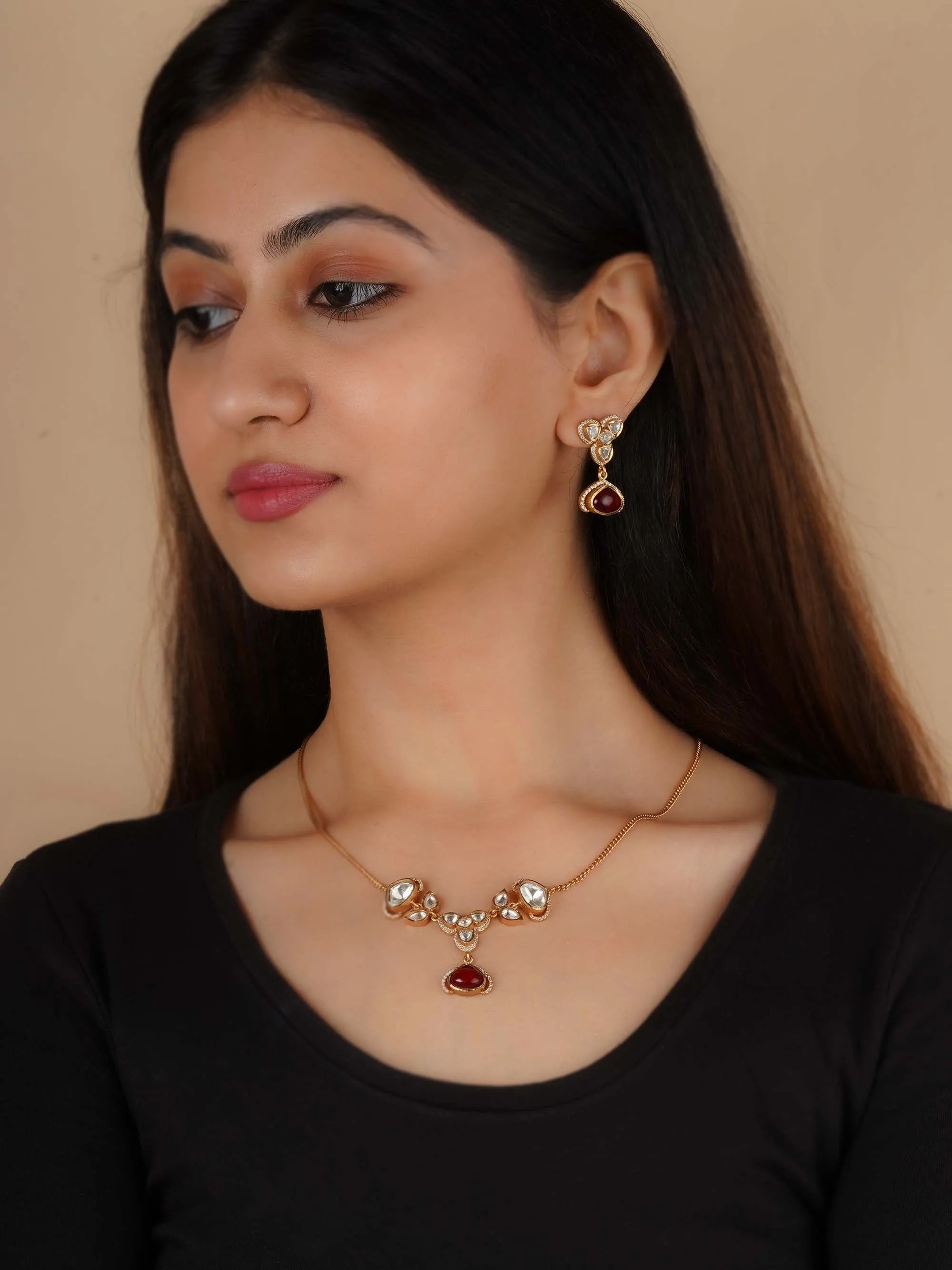 Gold Plated Faux Polki Necklace Set - PK-S267