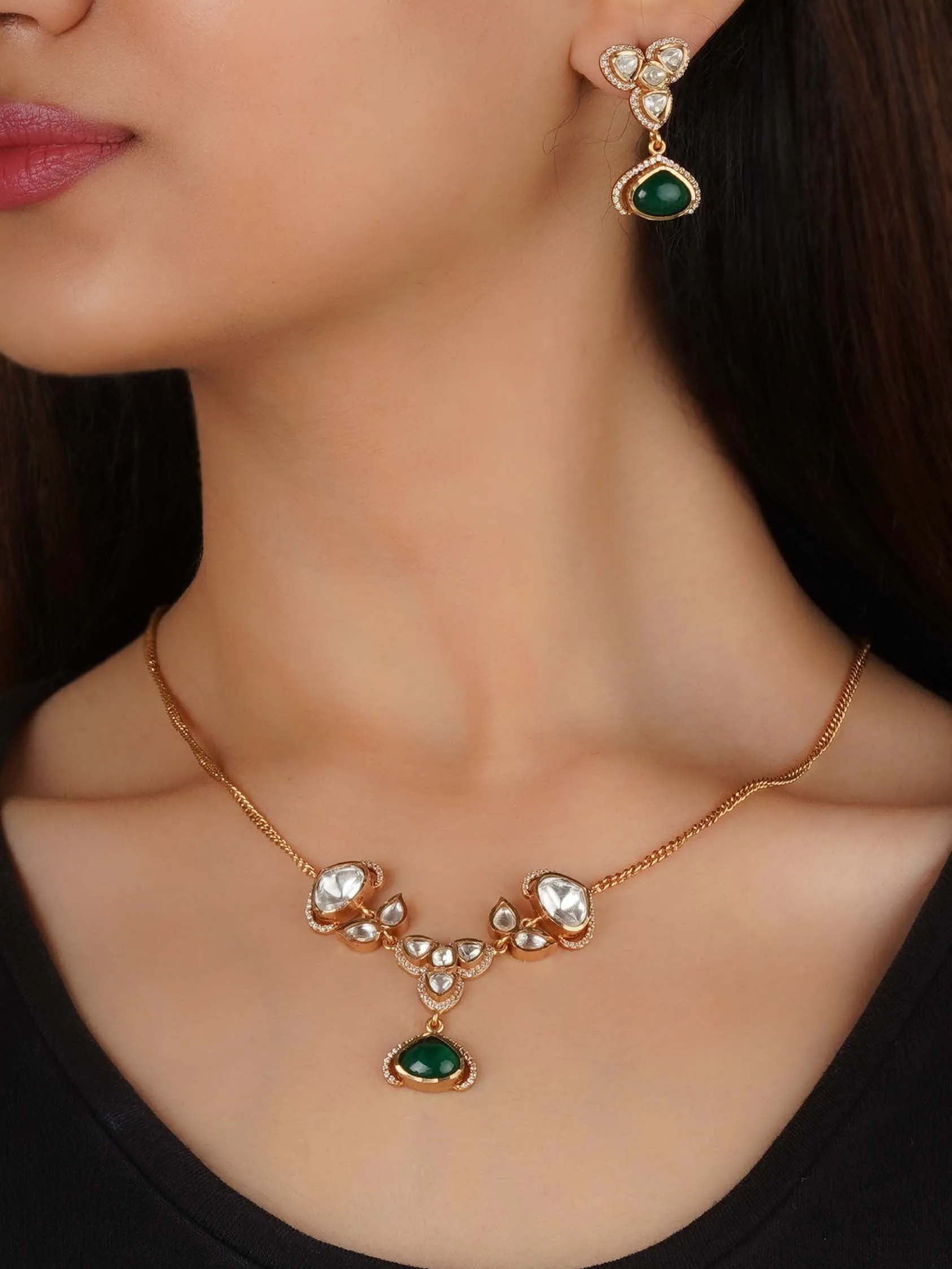 Gold Plated Faux Polki Necklace Set - PK-S267