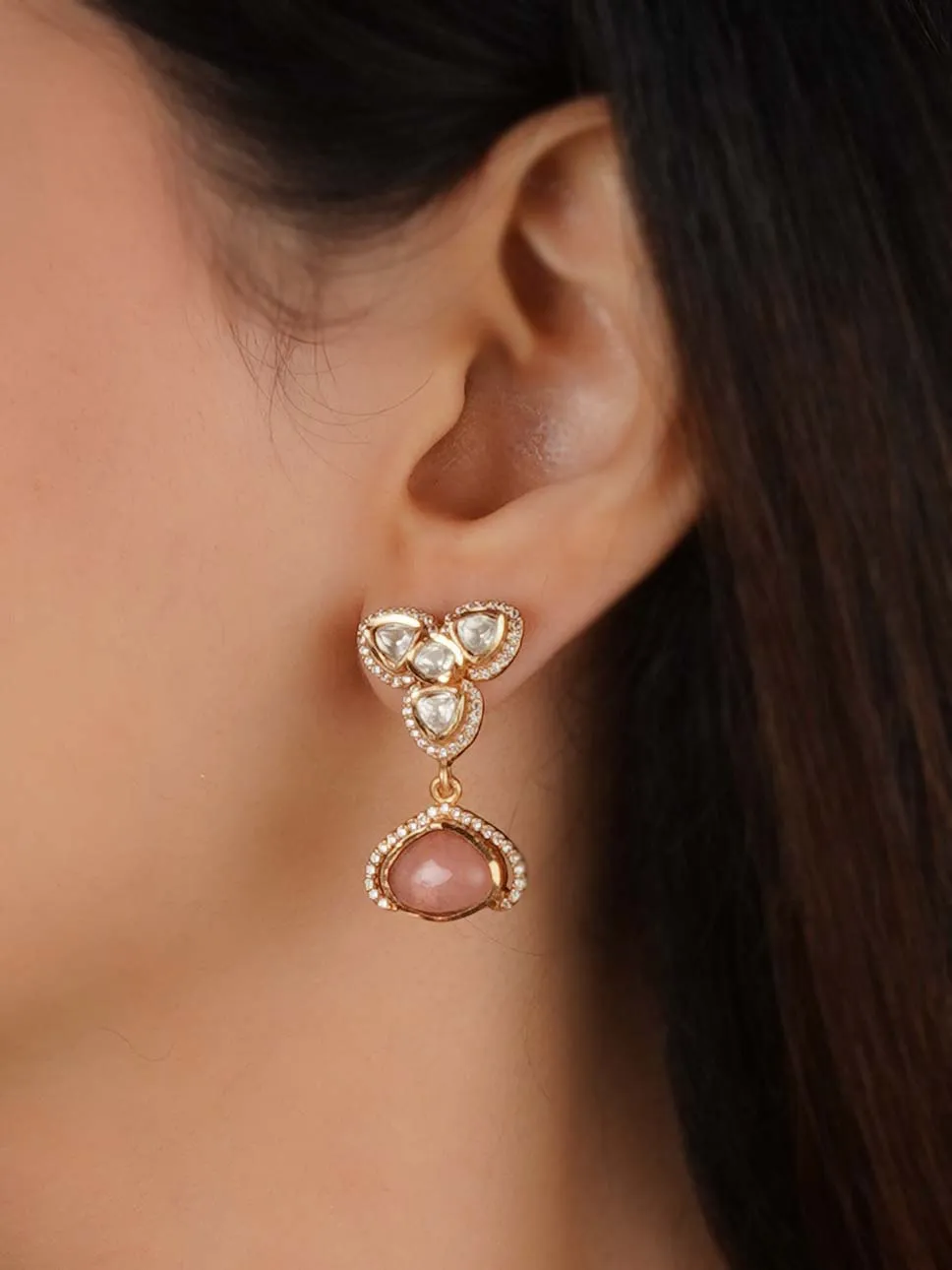 Gold Plated Faux Polki Necklace Set - PK-S267