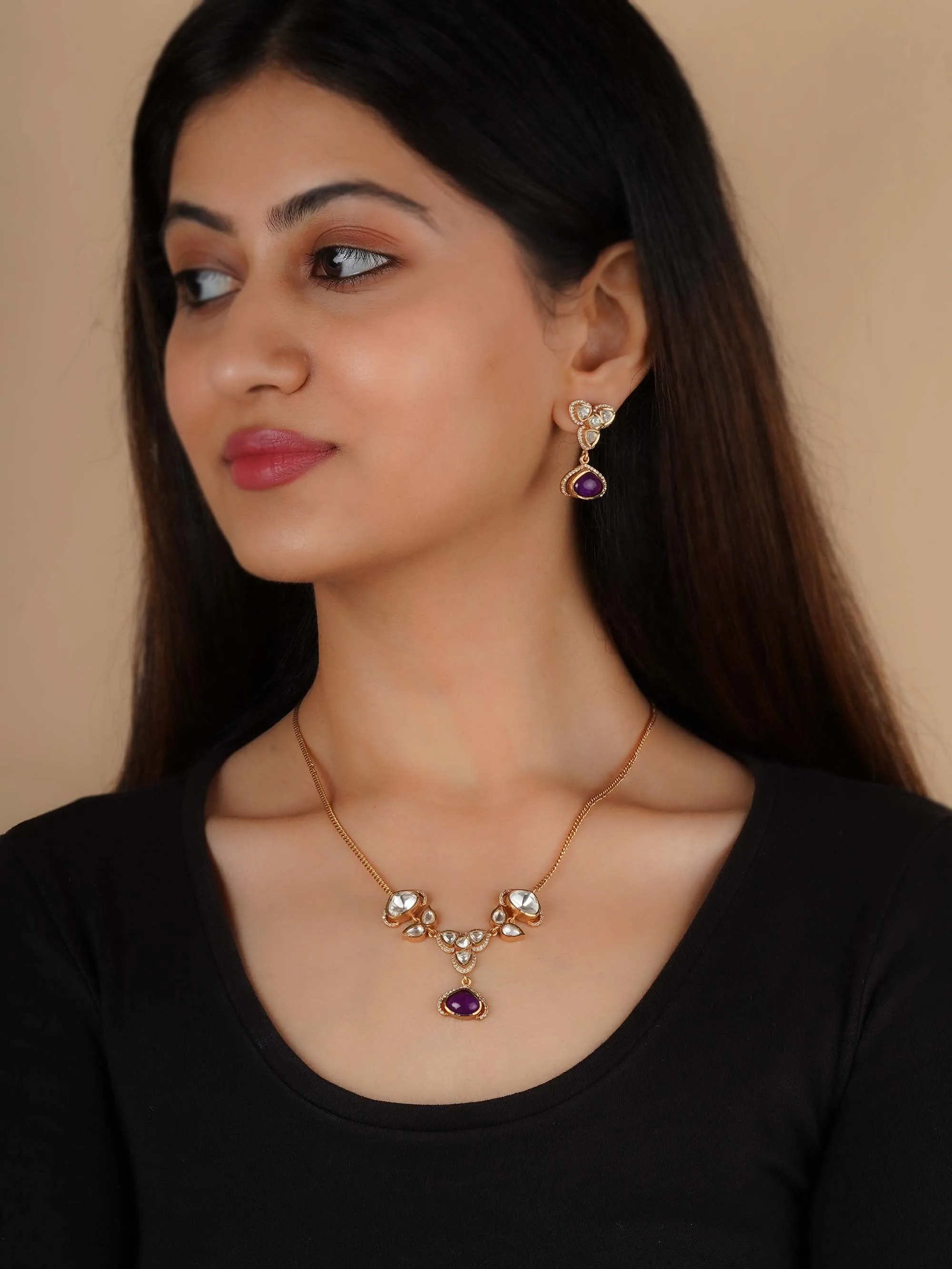 Gold Plated Faux Polki Necklace Set - PK-S267