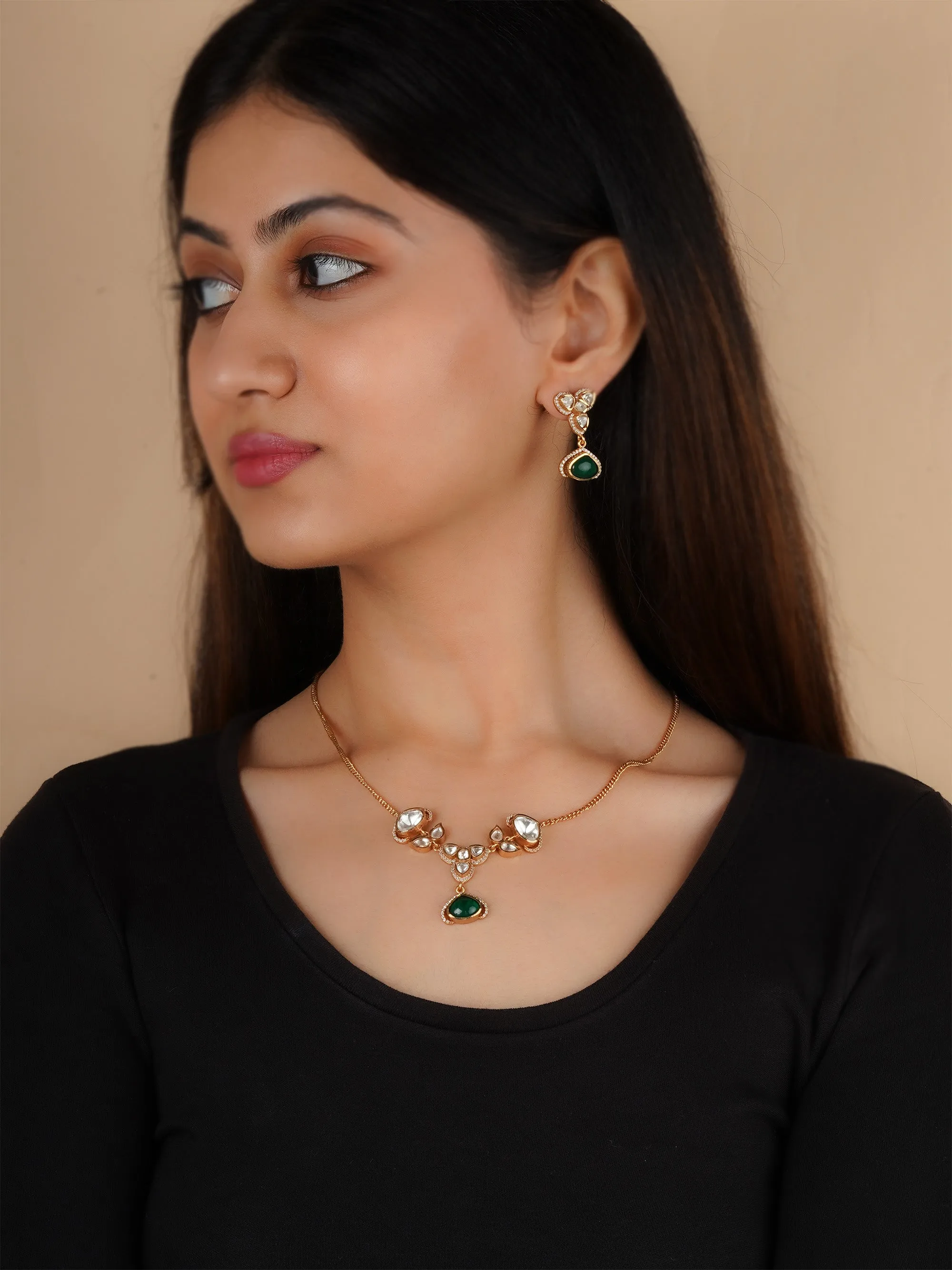 Gold Plated Faux Polki Necklace Set - PK-S267