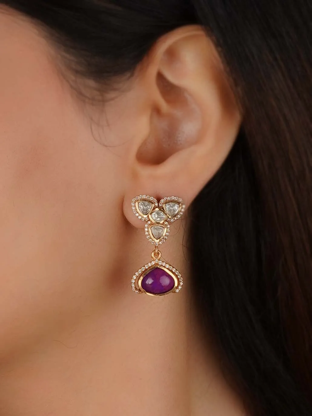 Gold Plated Faux Polki Necklace Set - PK-S267