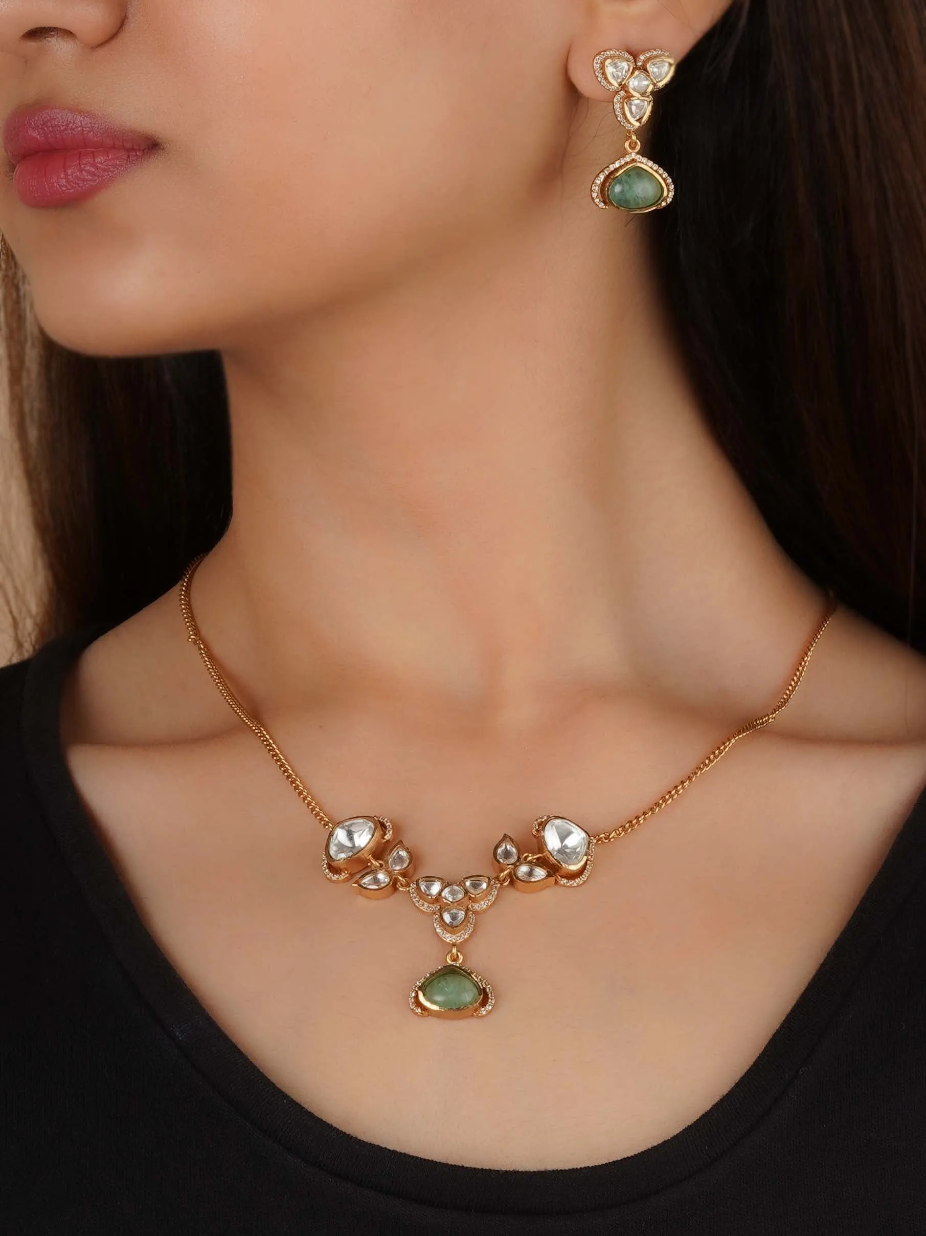 Gold Plated Faux Polki Necklace Set - PK-S267