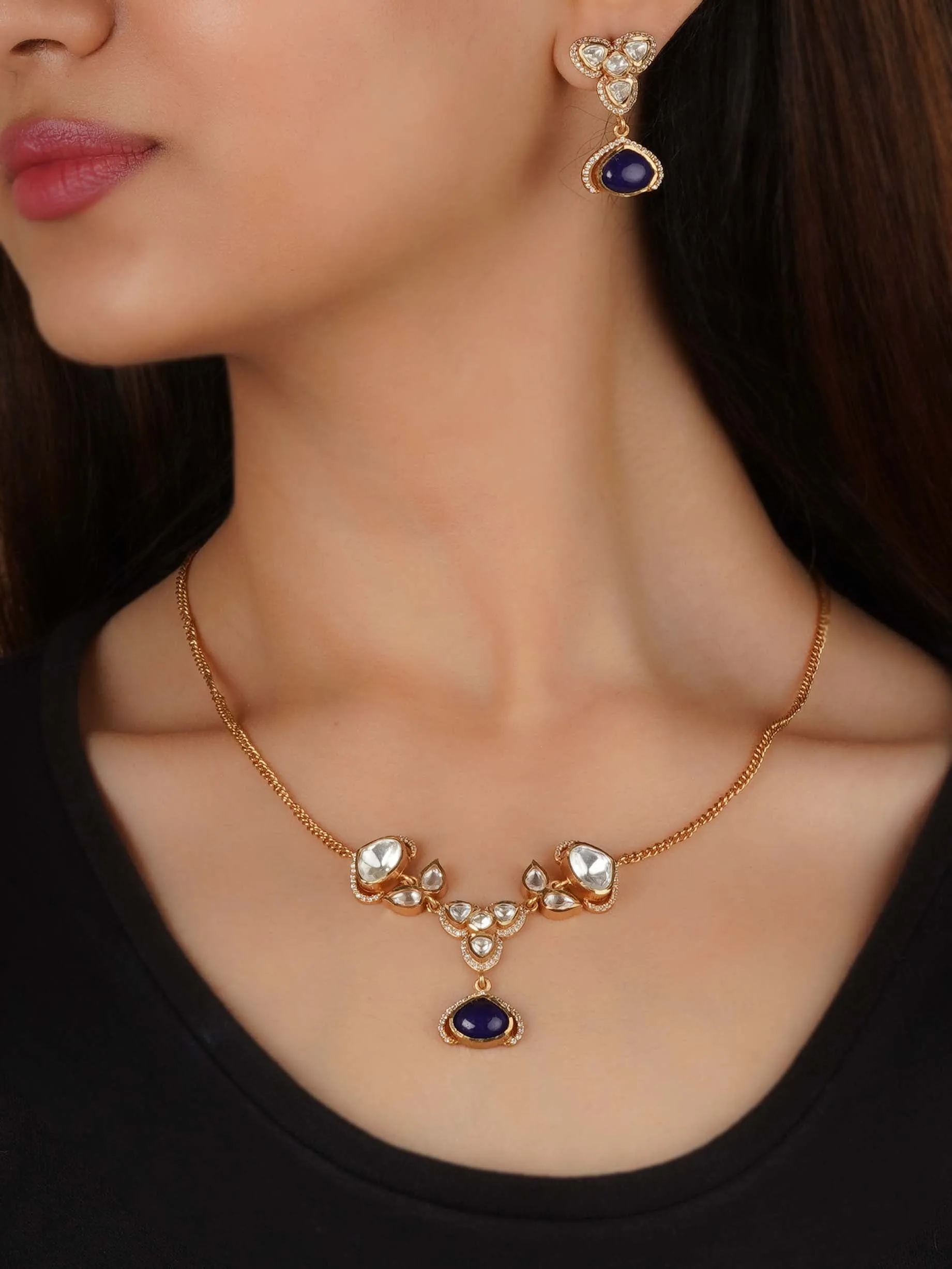 Gold Plated Faux Polki Necklace Set - PK-S267