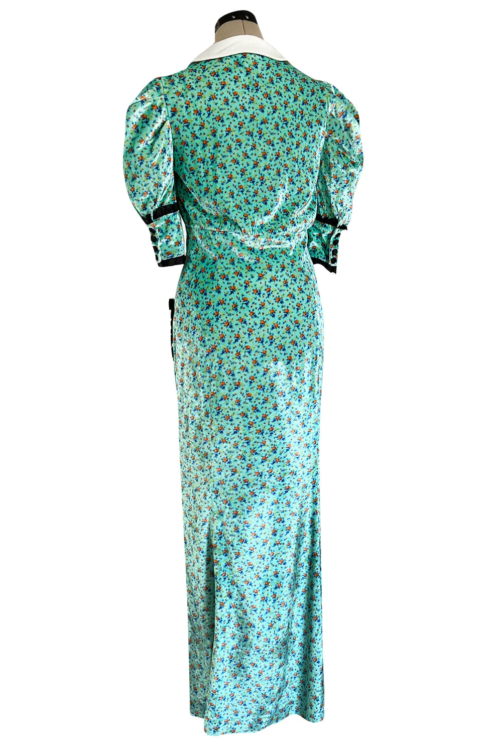 Gorgeous Fall 2017 Alessandra Rich Turquoise Velvet Dress w Ruffle & Collar