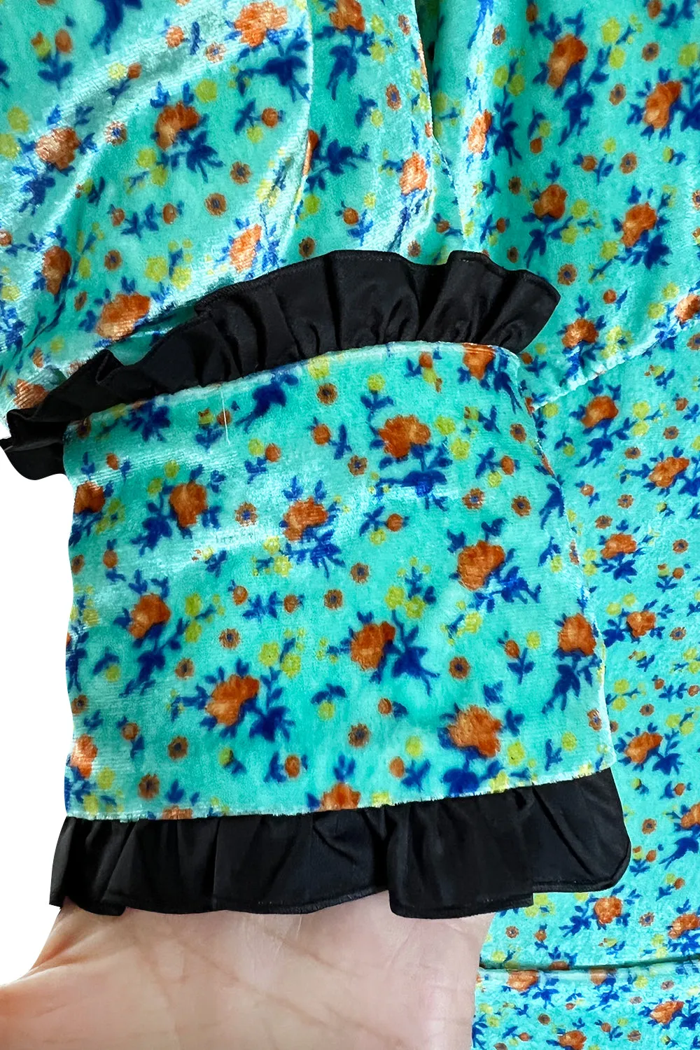Gorgeous Fall 2017 Alessandra Rich Turquoise Velvet Dress w Ruffle & Collar