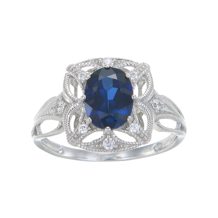 Graceful Blue Sapphire Ring with Filigree Detail