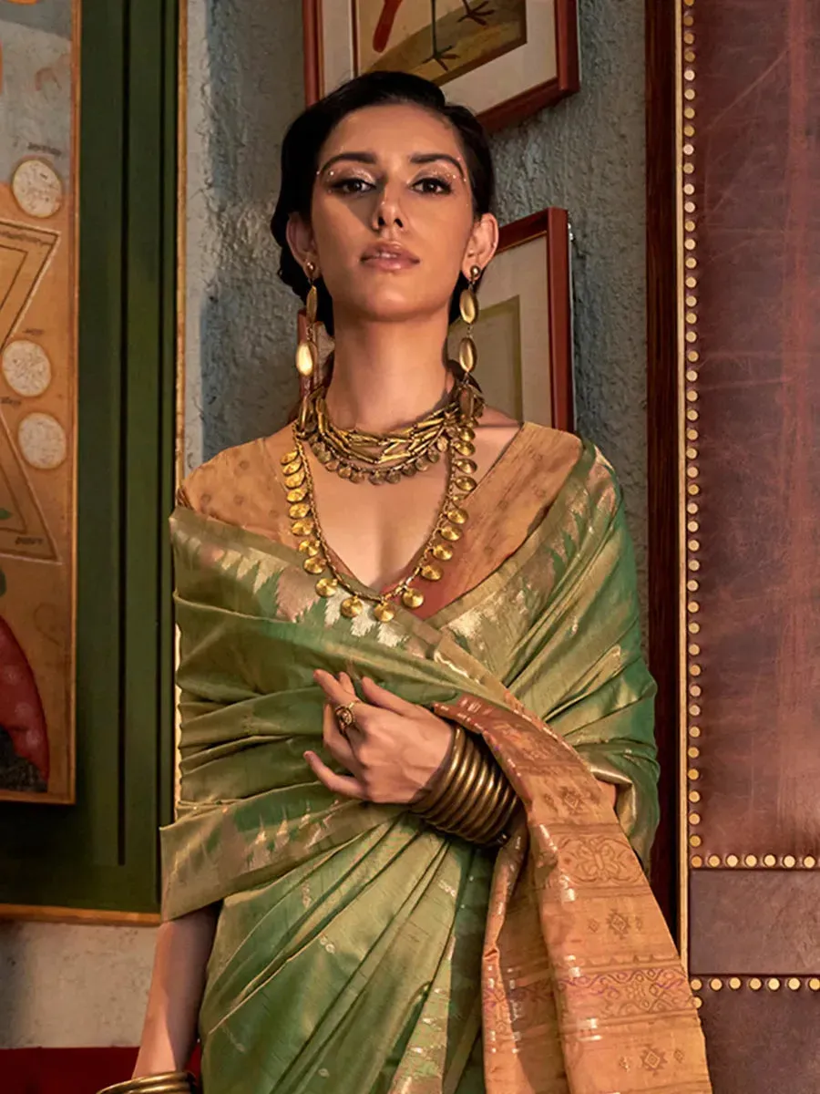 Graceful Green Tussar Silk Handloomed Saree
