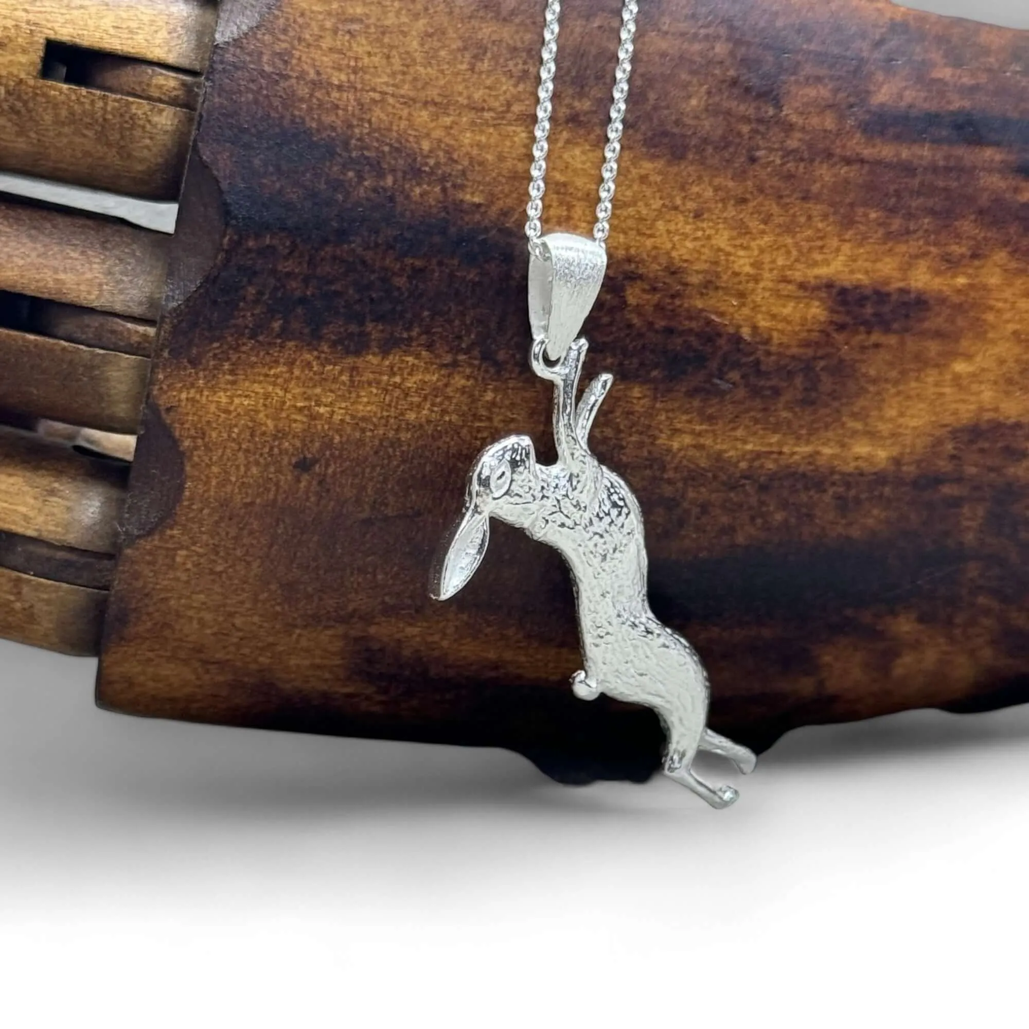 Handmade Sterling Silver Boxing Hare Pendant.