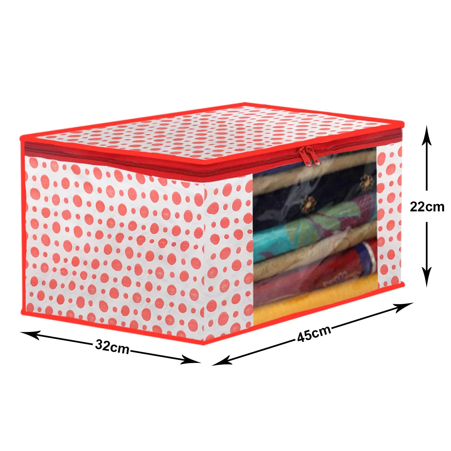 Heart Home Dot Printed Non-Woven Saree Cover, Cloth Organizer, Wardrobe Organiser With Tranasparent Window- Pack of 4 (Pink)-46HH0482
