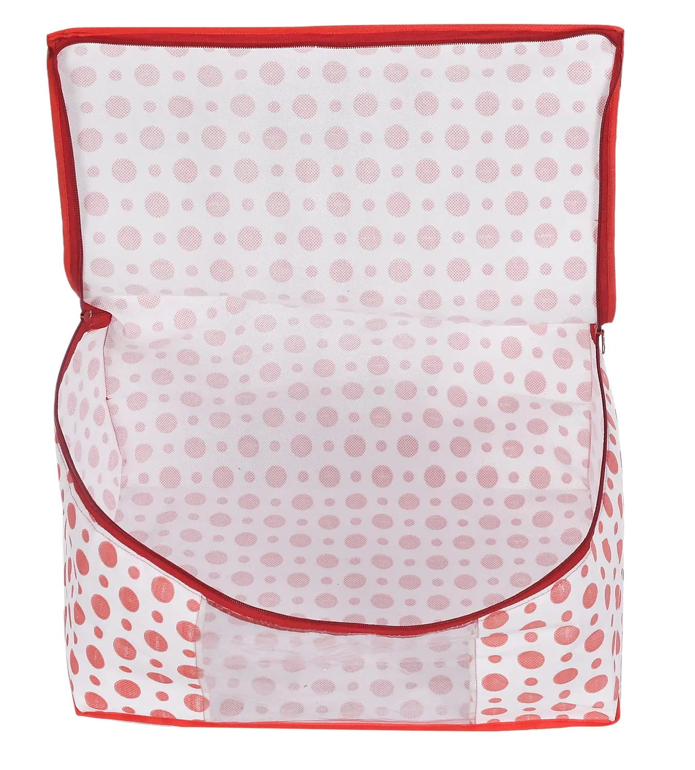 Heart Home Dot Printed Non-Woven Saree Cover, Cloth Organizer, Wardrobe Organiser With Tranasparent Window- Pack of 4 (Pink)-46HH0482