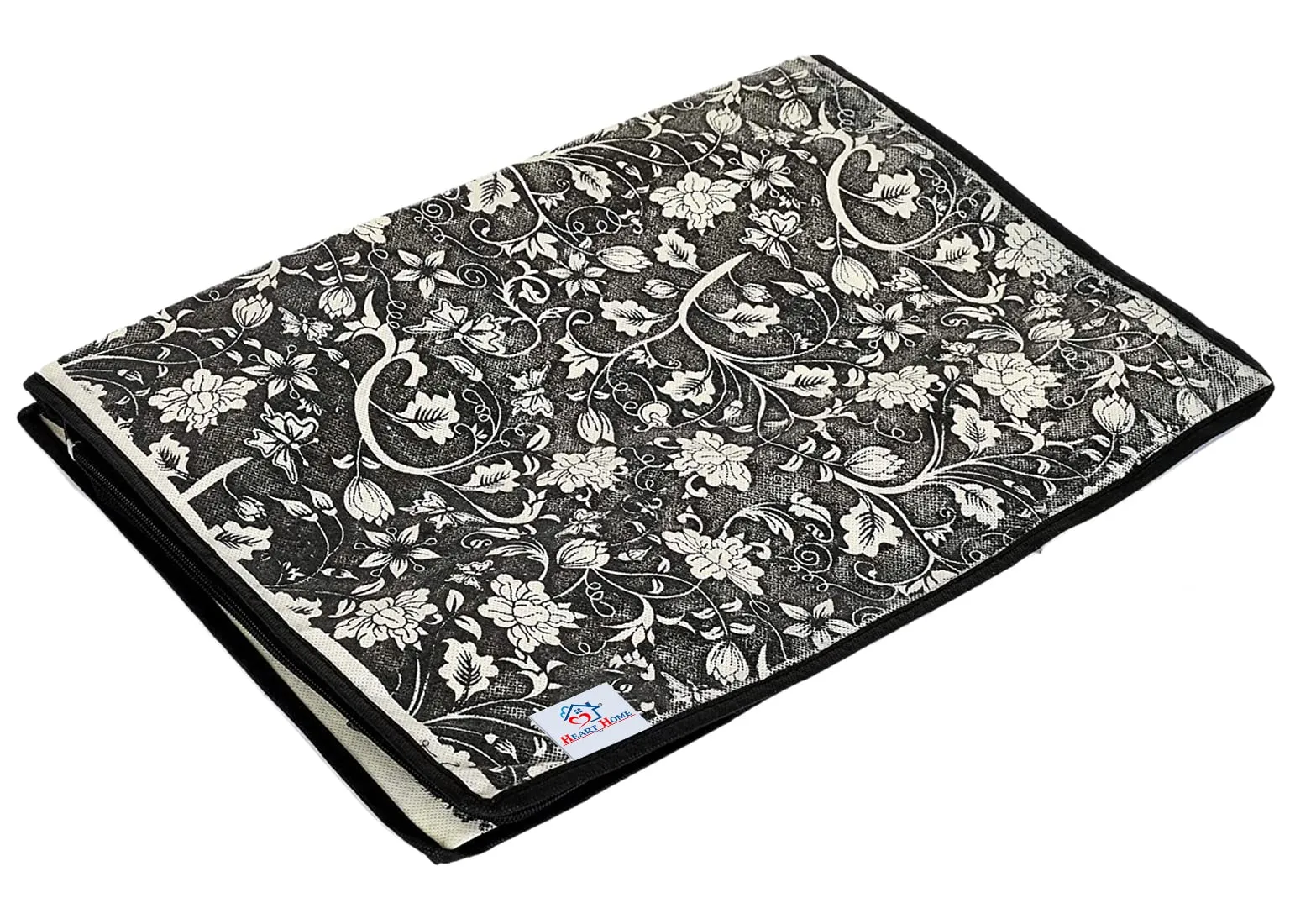 Heart Home Flower Design Non-woven Sarees, Clothes Cover/Organizer With Transparent Window- Pack of 6 (Grey & Cream)-44HH0356