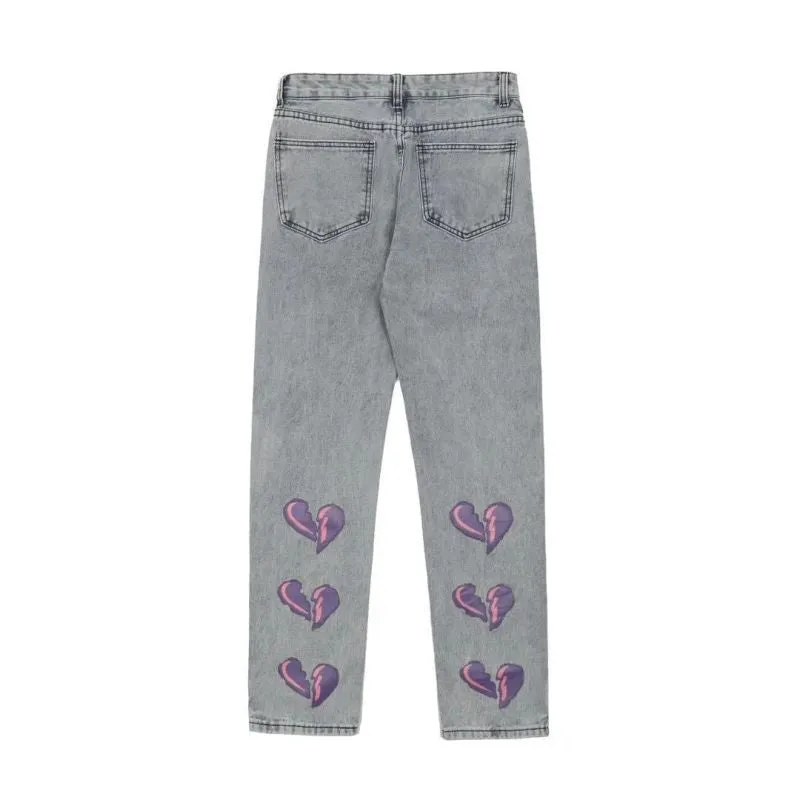 Heart Print Graceful Boyfriend Jeans