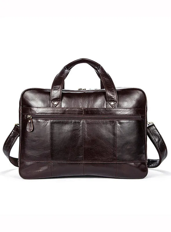 High Capacity 14 Inch Laptop Bag Coffee Soft Genuine Leather Briefcase Mens Business Bags 8911