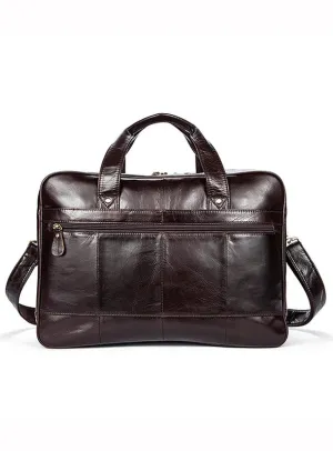 High Capacity 14 Inch Laptop Bag Coffee Soft Genuine Leather Briefcase Mens Business Bags 8911