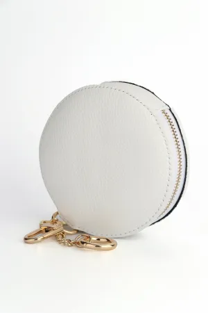 Italian Leather Round Clip-On Coin Purse in White