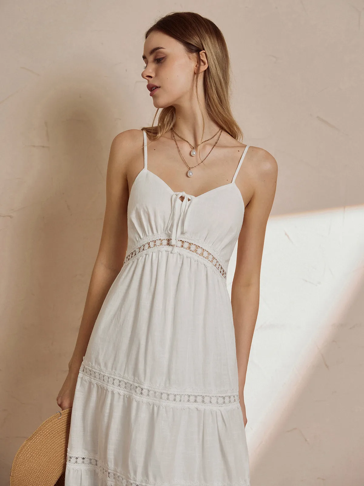 Knotted Lace Graceful Trim Long Dress