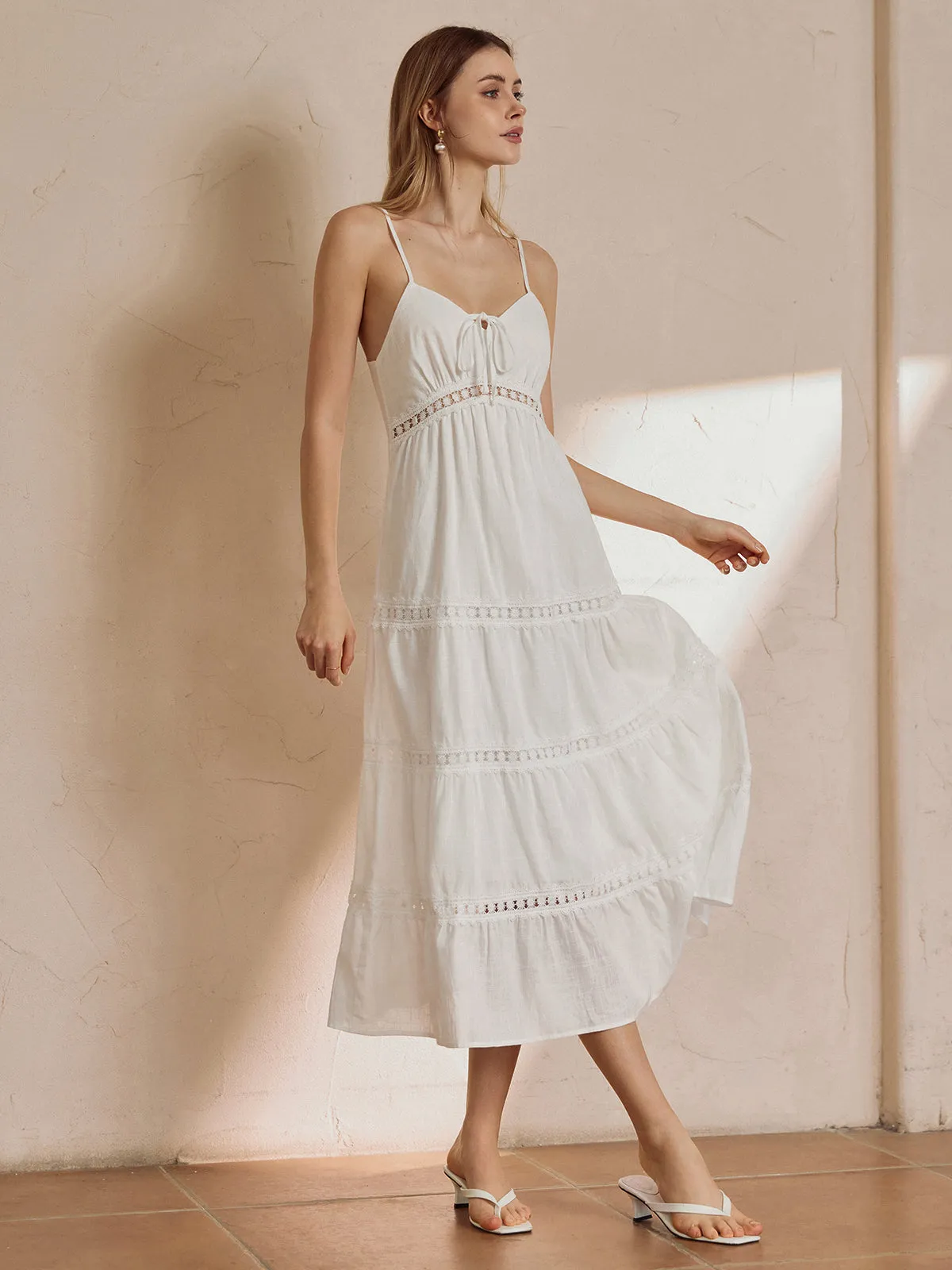 Knotted Lace Graceful Trim Long Dress