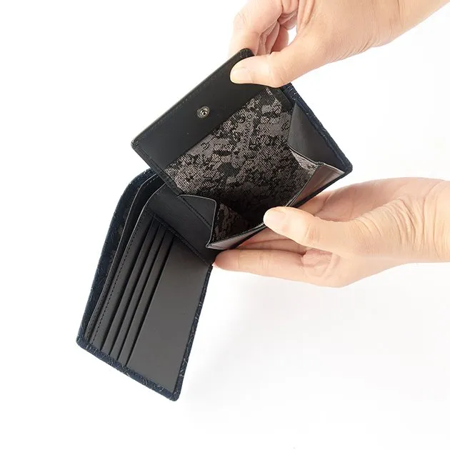 Koshu Inden Japanese Deerskin Leather with Urushi (Japanese Lacquer) Fold Wallet - Dragonfly / Deep Indigo - ,  Made in Japan,  Japanese Leather Wallet