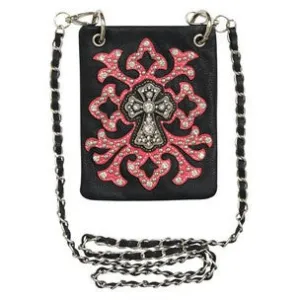 LADIES PURSE RHINESTONE CROSS FUCHSIA