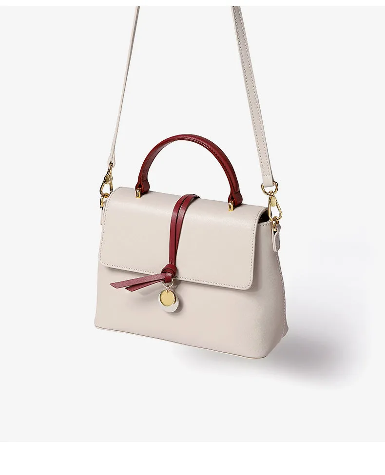 LAFESTIN LEATHER SHOULDER BAG WITH RED BELT EMBELLISHED 619551